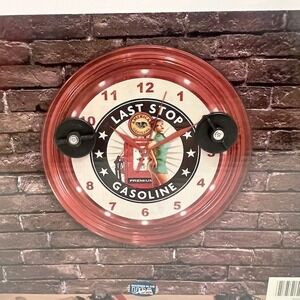American Art Decor Last Stop Gasoline Pin-Up Girl LED Wall Clock Garage New